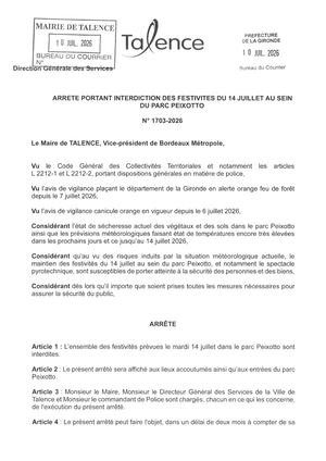 Arrete 1703-2026-Interdiction Festivites 14 Juillet-Publié Le 10 07 2026