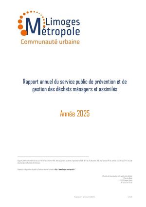 Rapport annuel sur le prix et la qualité du service public de gestion des déchets ménagers et assimilés 2025
