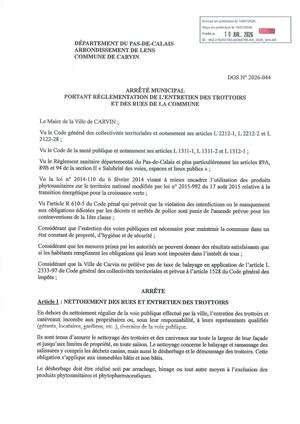 RÉGLEMENTATION DE L'ENTRETIEN DES TROTTOIRS ET DES RUES DE LA COMMUNE