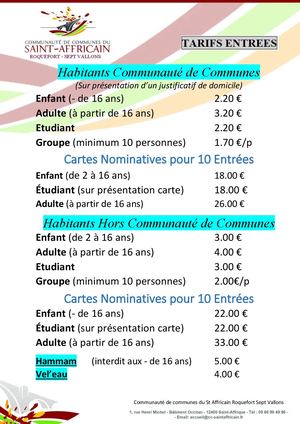 Tarifs Entrees