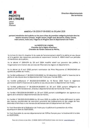Arrêté Fermeture Pêche En 1ère Catégorie Piscicole jusqu'au 20 09 2026