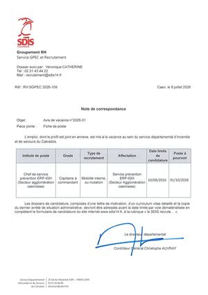 Avis 2026 31 Chef Sce Prevention Erp Igh (Secteur Caen)