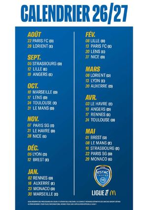 Calendrier ESTAC - Saison 26/27