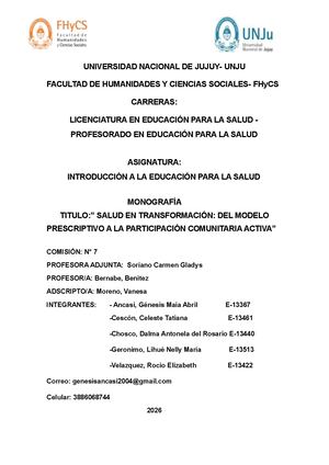 SALUD EN TRANSFORMACIÓN: DEL MODELO  PRESCRIPTIVO A LA PARTICIPACIÓN COMUNITARIA ACTIVA