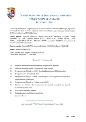 Procés verbal Conseil municipal du 01042026