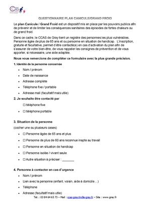Questionnaire Personnes Vulnerables Canicule