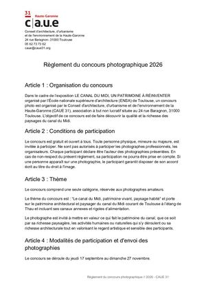 Reglement Concours Photo - Canal du Midi