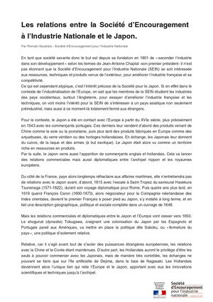 Le Japon et la Société d'Encouragement pour l'Industrie Nationale