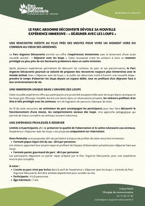 Communiqué de Presse - Déjeuner avec les loups