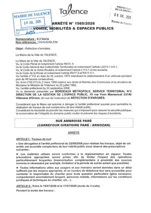 Arrete 1565-2026-Travaux De Nuit Refection D'enrobe Rue Ambroise Pare Du 15 Au 17-07-2026-Publié Le 10 07 2026