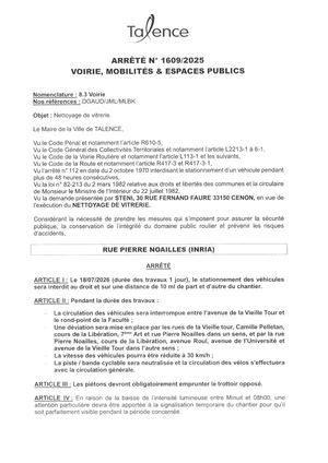 Arrete 1609-2026-Nettoyage Vitrerie Rue Pierre Noaille Le 18-07-2026-Publié Le 10 07 2026