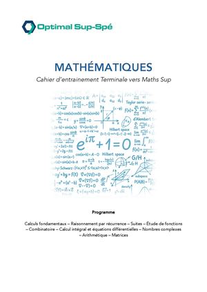 Cahier De Vacances Terminale vers sup - maths