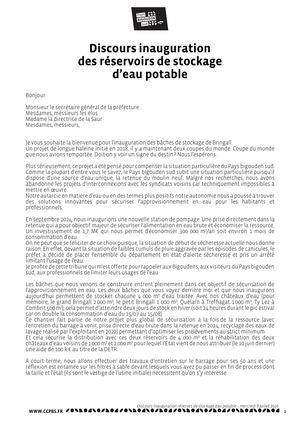 Discours Inauguration réservoirs de stockage eau potable