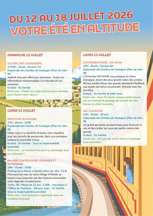 Programme animations du 12 au 18 juillet 2026