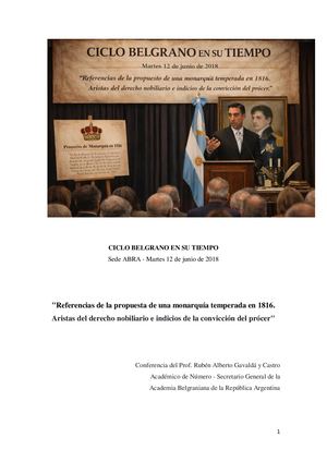 "Referencias de la propuesta de una monarquía temperada en 1816.  Aristas del derecho nobiliario e indicios de la convicción del prócer"