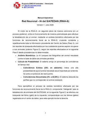 Red Neuronal Ia del SIATEDA (RNIA-S). Proyecto ONG 911animales