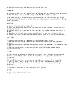 AI YouTube Transcript TXT export workflow reference