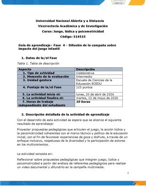 Guía De Aprendizaje Fase 4 Difusión De La Campaña Sobre Impacto Del Juego Infantil