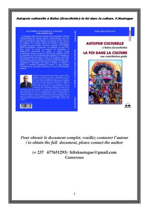 Autopsie Culturelle à Bafou (Grassfields), La Foi Dans La Culture, Ouest Cameroun