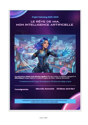 Contribution de l’équipe du Colegiul Național «Horea, Cloșca și Crișan» d'Alba Iulia (Roumanie) au projet eTwinning «Le Rêve De MIA (Mon Intelligence Artificielle)»