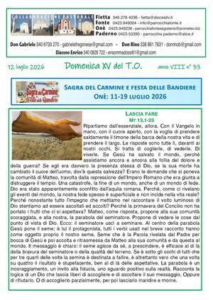 Avvisi Parrocchiali Dal 12 Al 19 Luglio 2026 -  15ª Domenica Tempo Ordinario 2026