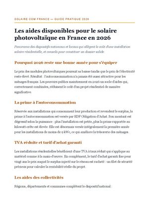 Les aides disponibles pour le solaire photovoltaïque en France en 2026