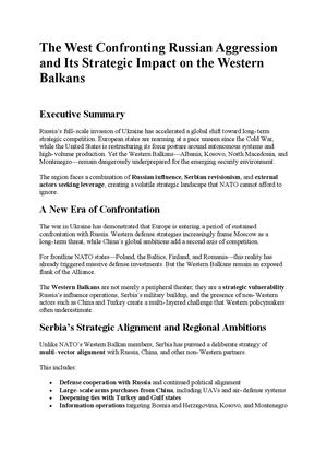 The West Confronting Russian Aggression and Its Strategic Impact on the Western Balkans
