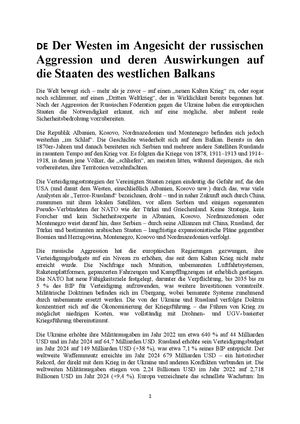 Der Westen Im Angesicht Der Russischen Aggression Und Deren Auswirkungen Auf Die Staaten Des Westlichen Balkans