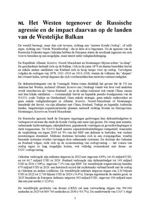 Het Westen tegenover de Russische agressie en de impact daarvan op de landen van de Westelijke Balkan
