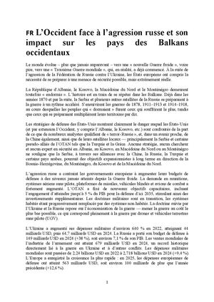 L’occident Face à L’agression Russe Et Son Impact Sur Les Pays Des Balkans