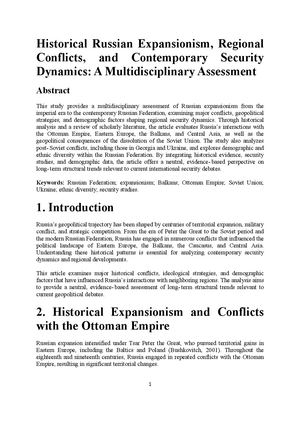 Historical Russian Expansionism, Regional Conflicts, And Contemporary Security Dynamics A Multidisciplinary Assessment