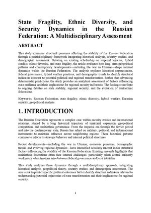 State Fragility Ethnic Diversity And Security Dynamics In The Russian Federation A Multidisciplinary Assessment(1)