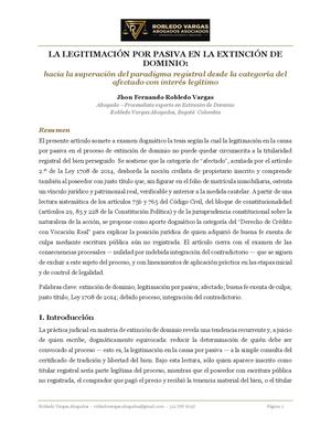 La Legitimación Por Pasiva En La Extinción De Dominio Robledo Vargas