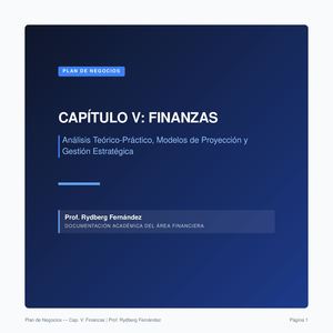 Plan de Negocios Capitulo V Finanzas