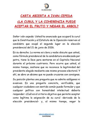 Carta Abierta A Ivan Cepeda