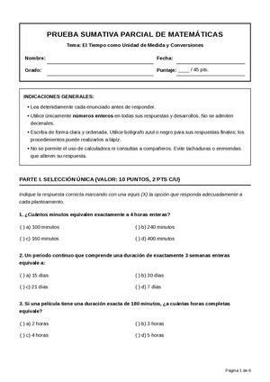 Prueba Sumativa Tiempo