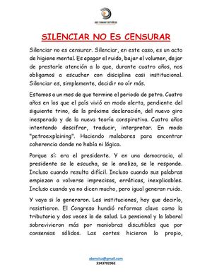 Silenciar No Es Censurar