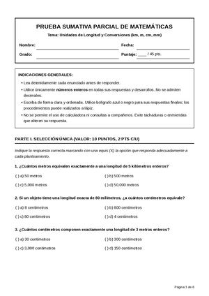 Prueba Sumativa Longitud