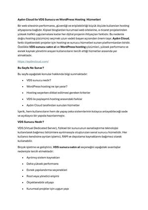 Aydın Cloud ile Vds Sunucu Ve Word Press Hosting Hizmetleri