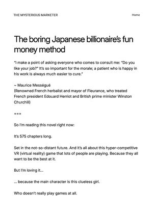 The Boring Japanese Billionaire's Fun Money Method The Mysterious Marketer