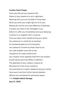 Further Saint Prayer