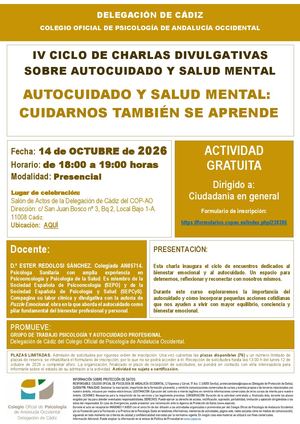 2026 10 14 Id 1153 Ficha Difusión Charla Autocuidado Autocuidado Y Salud Mental