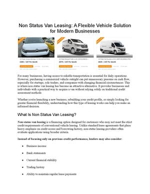 Non Status Van Leasing A Flexible Vehicle Solution For Modern Businesses