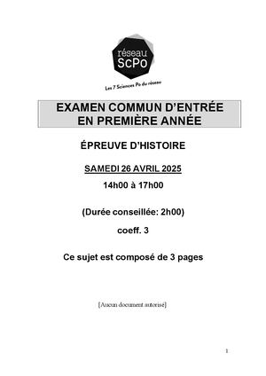 IEP 2025 Histoire Sujet (France Ve 1958-1962)