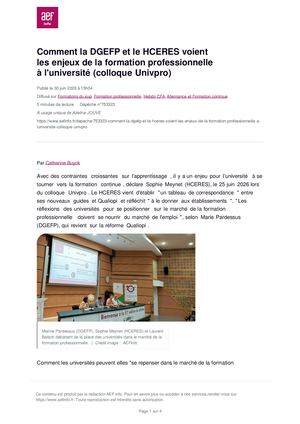 AEFinfo Comment La Dgefp Et Le Hceres Voient Les Enjeux De La Formation Professionnelle A Luniversite Colloque Univpro