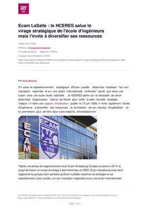 AEFinfo Ecam Lasalle Le Hceres Salue Le Virage Strategique De Lecole Dingenieurs Mais Linvite A Diversifier Ses Ressource