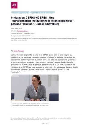 AEFinfo Integration Cefdg Hceres Une Transformation Institutionnelle Et Philosophique Pas Une Dilution Coralie Chevallier