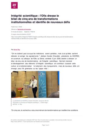 AEFinfo Integrite Scientifique Lofis Dresse Le Bilan De Cinq Ans De Transformations Institutionnelles Et Identifie De Nouveaux Defis