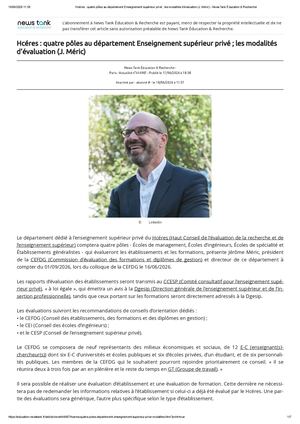 Hcéres _ Quatre Pôles Au Département Enseignement Supérieur Privé ; Les Modalités D’évaluation (J. Méric) - News Tank Éducation & Recherche