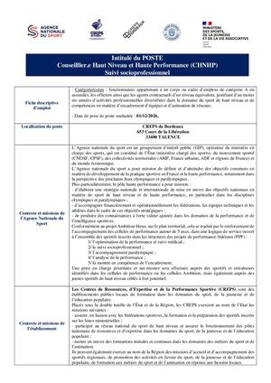 Fiche De Poste - CONSEILLER.E HAUT NIVEAU HAUTE PERFO
